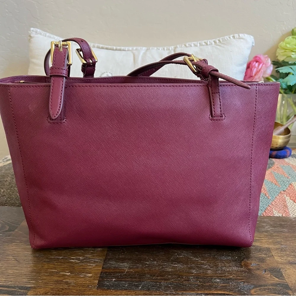 Tory Burch York Burgundy Saffiano Leather Tri Compartment Large Tote